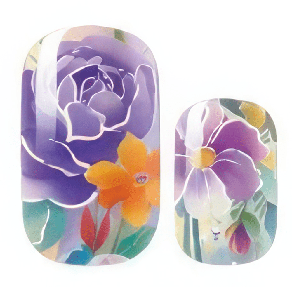 Holy Classics non-UV nail wraps in purple rose and orange floral watercolour design