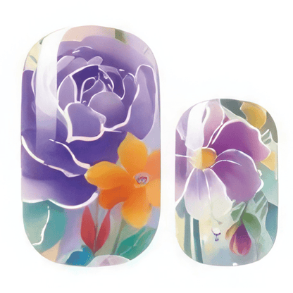 Holy Classics non-UV nail wraps in purple rose and orange floral watercolour design