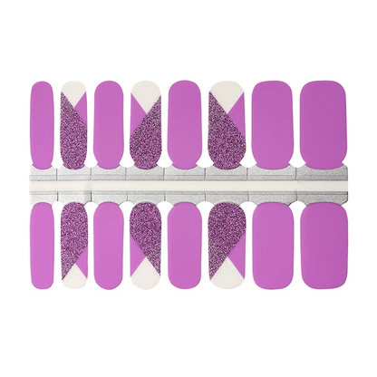 Purple glitter nail wraps sheet showing classic manicure design strips