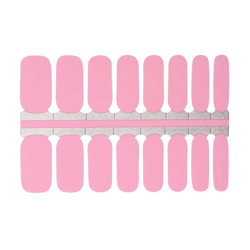 Complete sheet of glossy pink nail wraps in bubblegum shade for DIY manicure