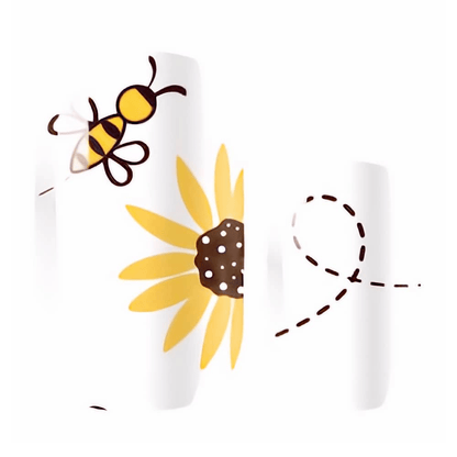 Clear nail wraps with yellow sunflower and bee design for at-home manicure