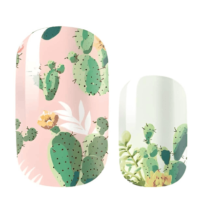 Pink and green cactus non-UV nail wraps with floral botanical pattern