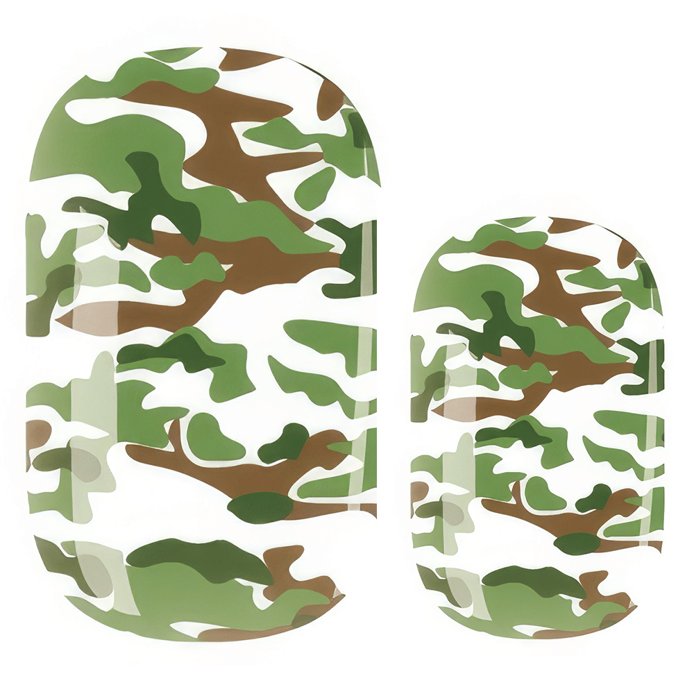 Green brown camouflage pattern nail wraps design template for DIY nail art application