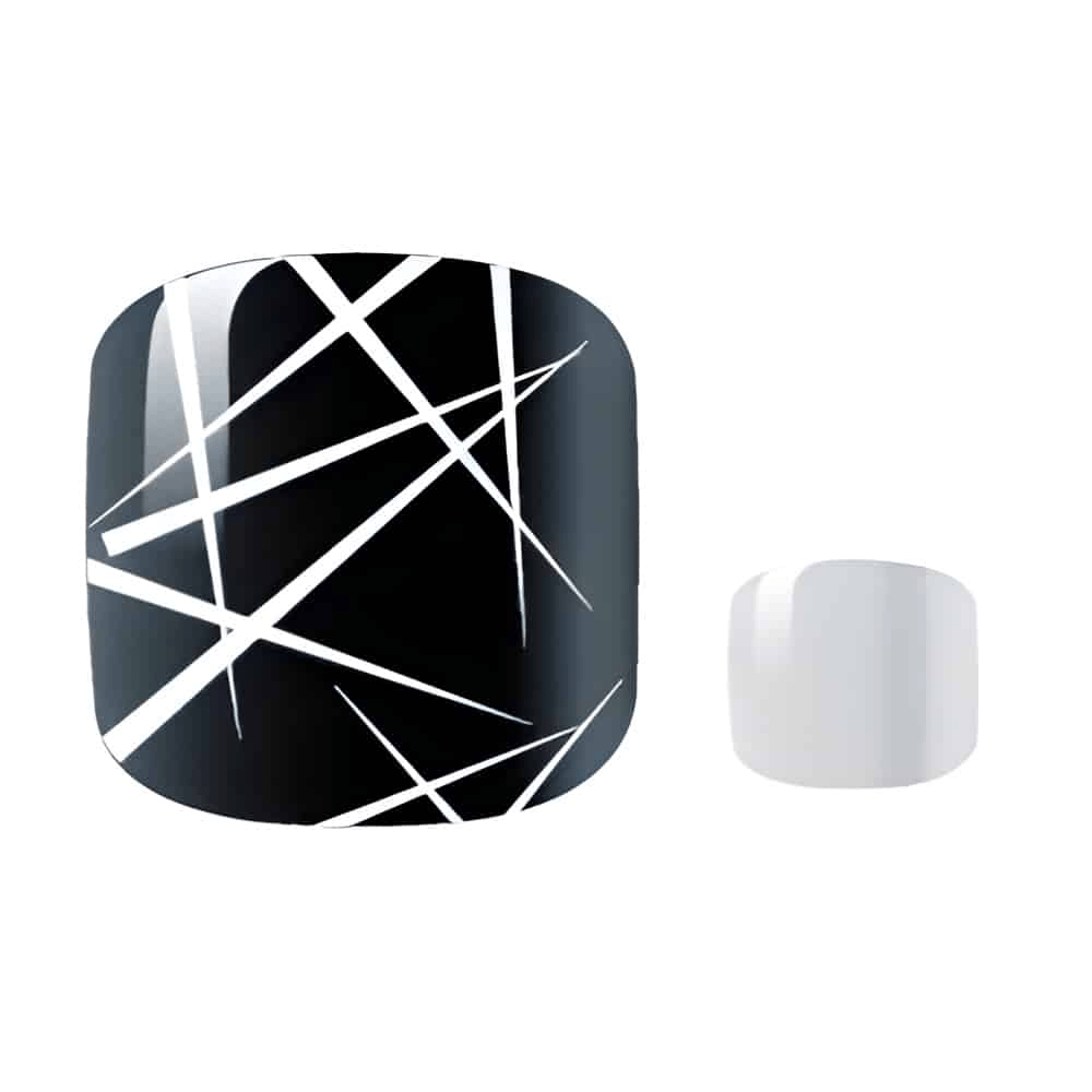 Black and white geometric line pattern non-UV pedicure nail wraps with criss-cross design