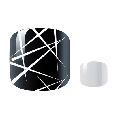 Black and white geometric line pattern non-UV pedicure nail wraps with criss-cross design