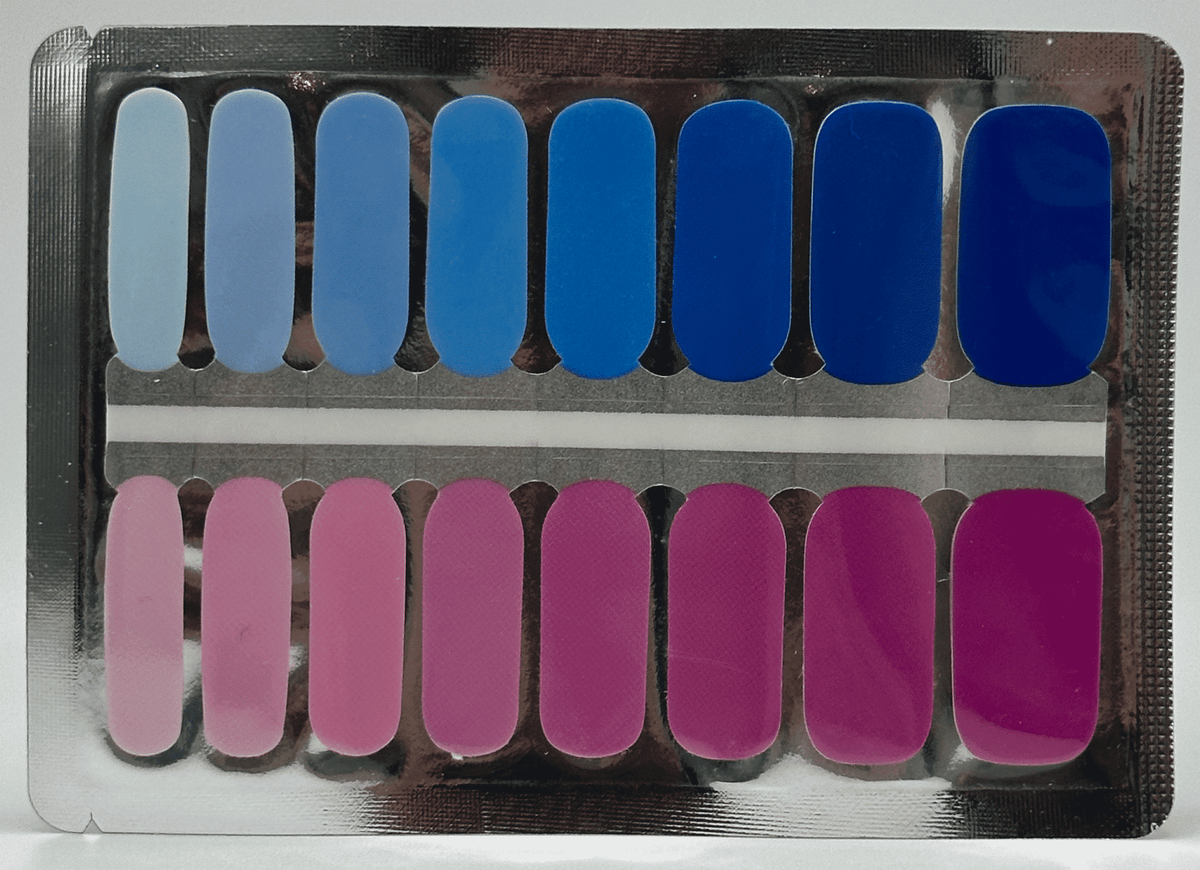 Blue and pink gradient nail wraps in classic manicure collection for at-home nail art