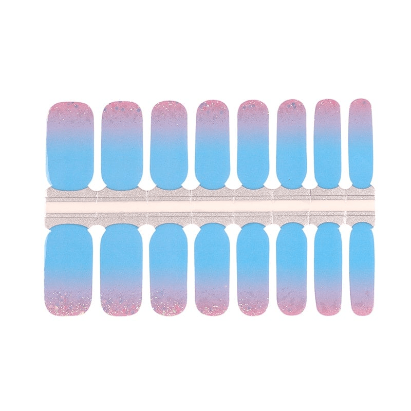 Blue pink ombre gradient nail wraps with glitter confetti design sheet