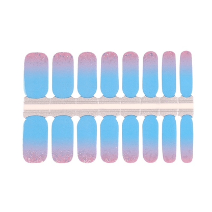Blue pink ombre gradient nail wraps with glitter confetti design sheet