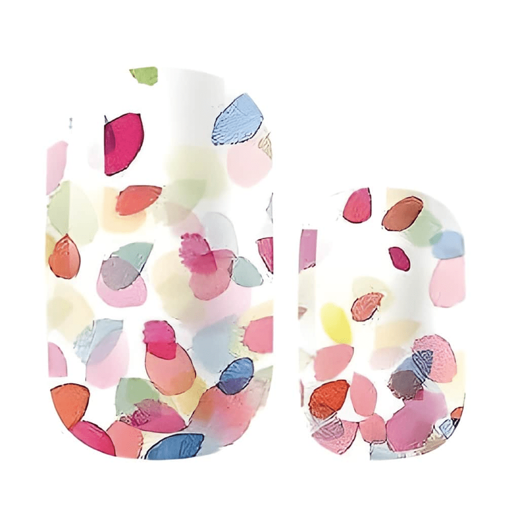 Abstract confetti nail wraps sheet with watercolour brushstroke pattern in multiple colours