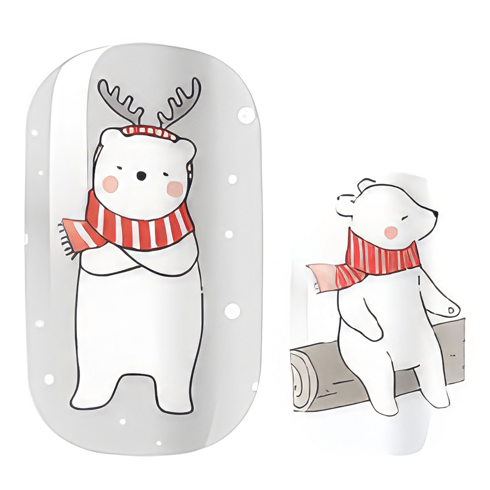 Grey nail wraps featuring cute polar bears with red striped scarves and reindeer antlers Christmas design