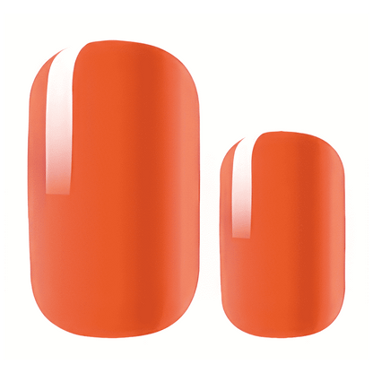 Two coral orange glossy nail wrap samples showing vibrant finish for nail art