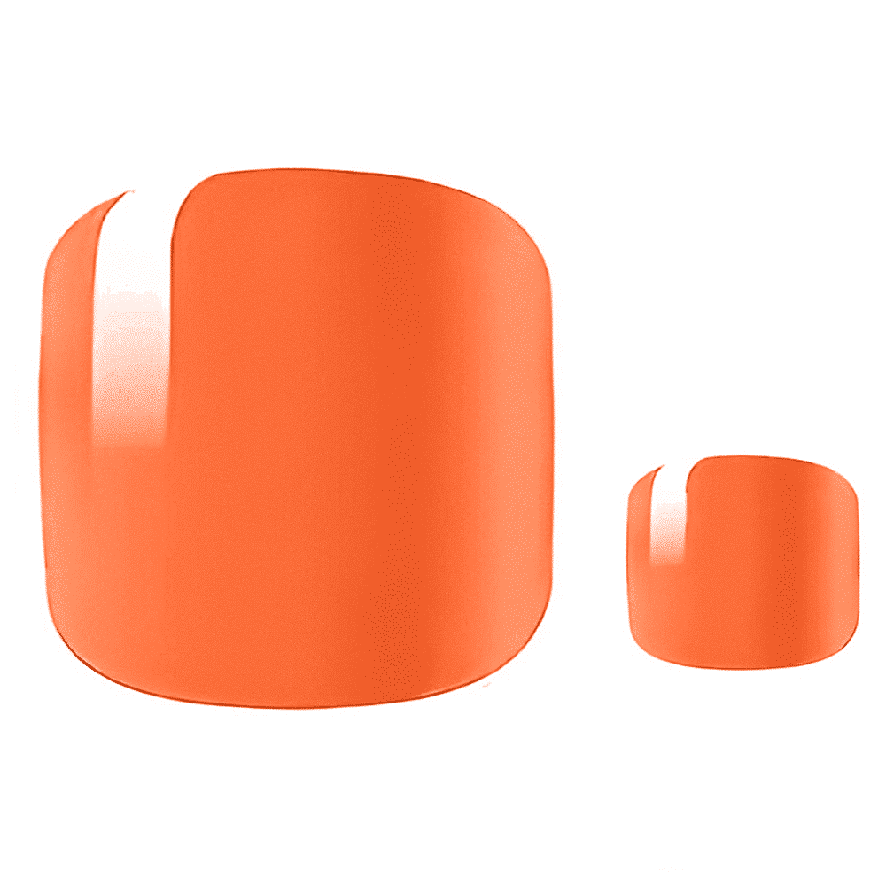 Coral orange glossy nail wrap samples showing pedicure sizes for toenails