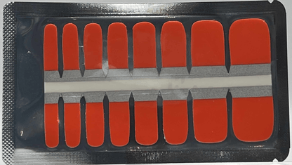 Coral orange pedicure nail wraps sheet with multiple toenail sizes for DIY manicure