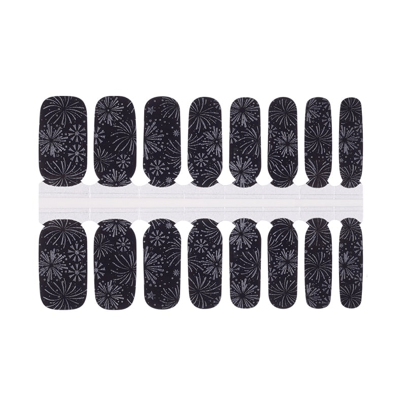 Black dandelion pattern nail wraps set showing delicate floral designs for at-home nail art