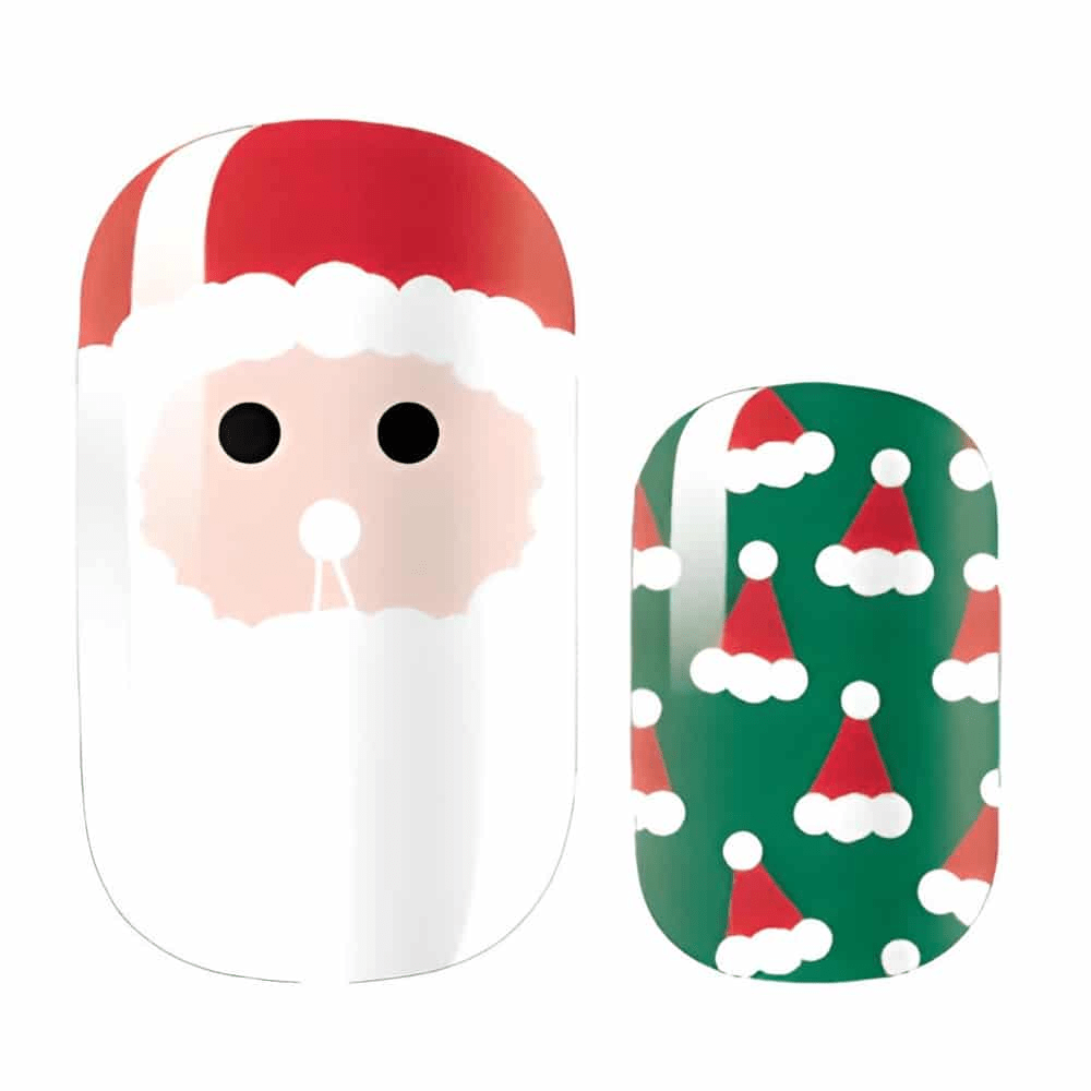 Santa Claus and Christmas hat pattern nail wraps in red white green