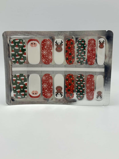 Christmas nail wrap set with Santa, reindeer, snowflake and holly designs in red green