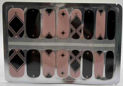 Black and pink nail wraps sheet with geometric diamond patterns for DIY nail art