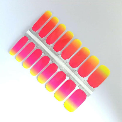 Neon ombre nail wraps set featuring pink to yellow gradient manicure design