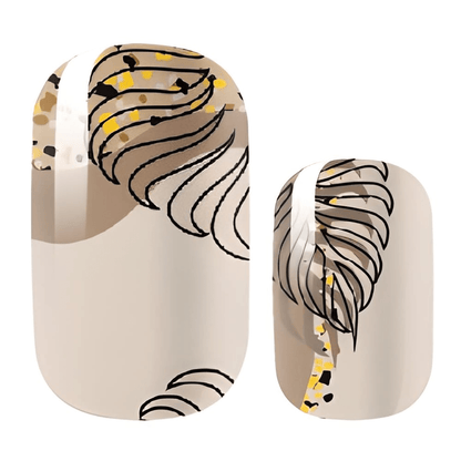 Nude nail wraps with brown palm leaf pattern in minimalist design