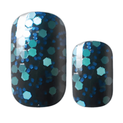 Blue teal hexagon glitter nail wraps with dimensional sequin finish for party nails