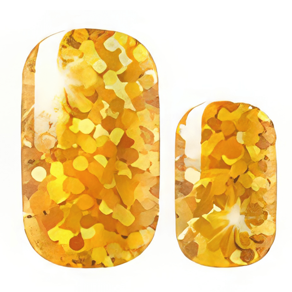 Gold confetti glitter nail wraps showing chunky metallic sparkles for party nail art