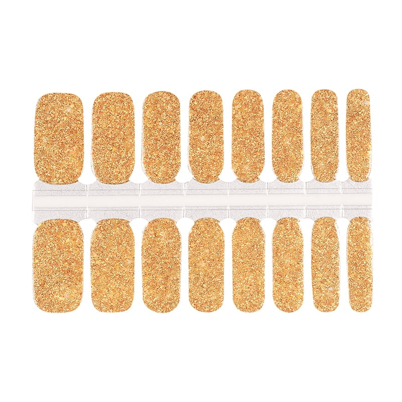 Gold glitter nail wraps with full coverage sparkle finish for glamorous at-home manicure
