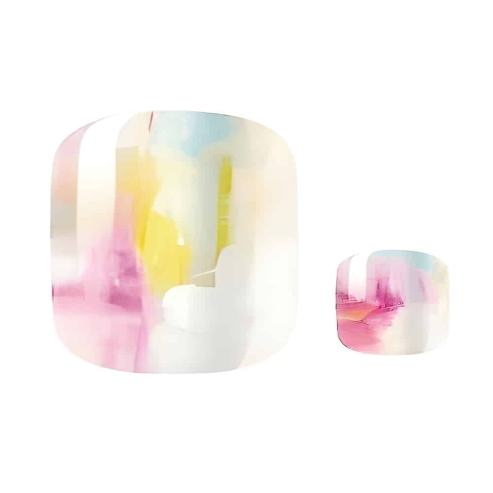 Pastel pink watercolour pedicure wraps with soft blush ombre nail art design