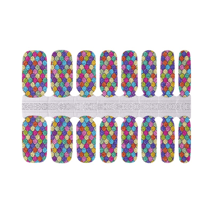Complete sheet of rainbow holographic nail wraps featuring vibrant mermaid scale pattern
