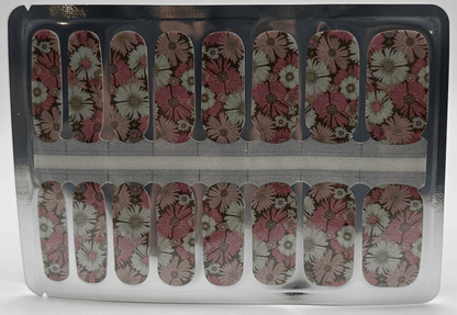 Vintage floral nail wraps sheet showing pink pressed flower design for at-home manicure