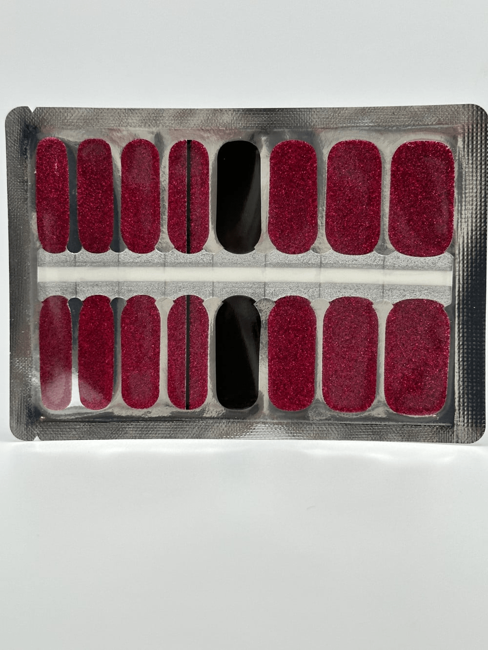 Burgundy and black non-UV nail wraps sheet with accent nail design