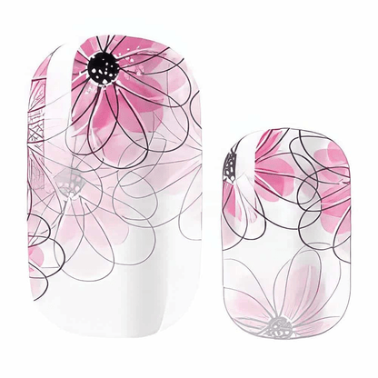 Pink sheer floral nail wraps with delicate watercolour flowers and botanical patterns
