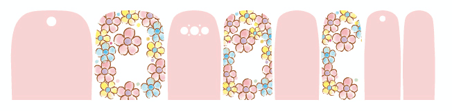 Colourful flower pattern pedicure wraps with pink solid alternating nail art design