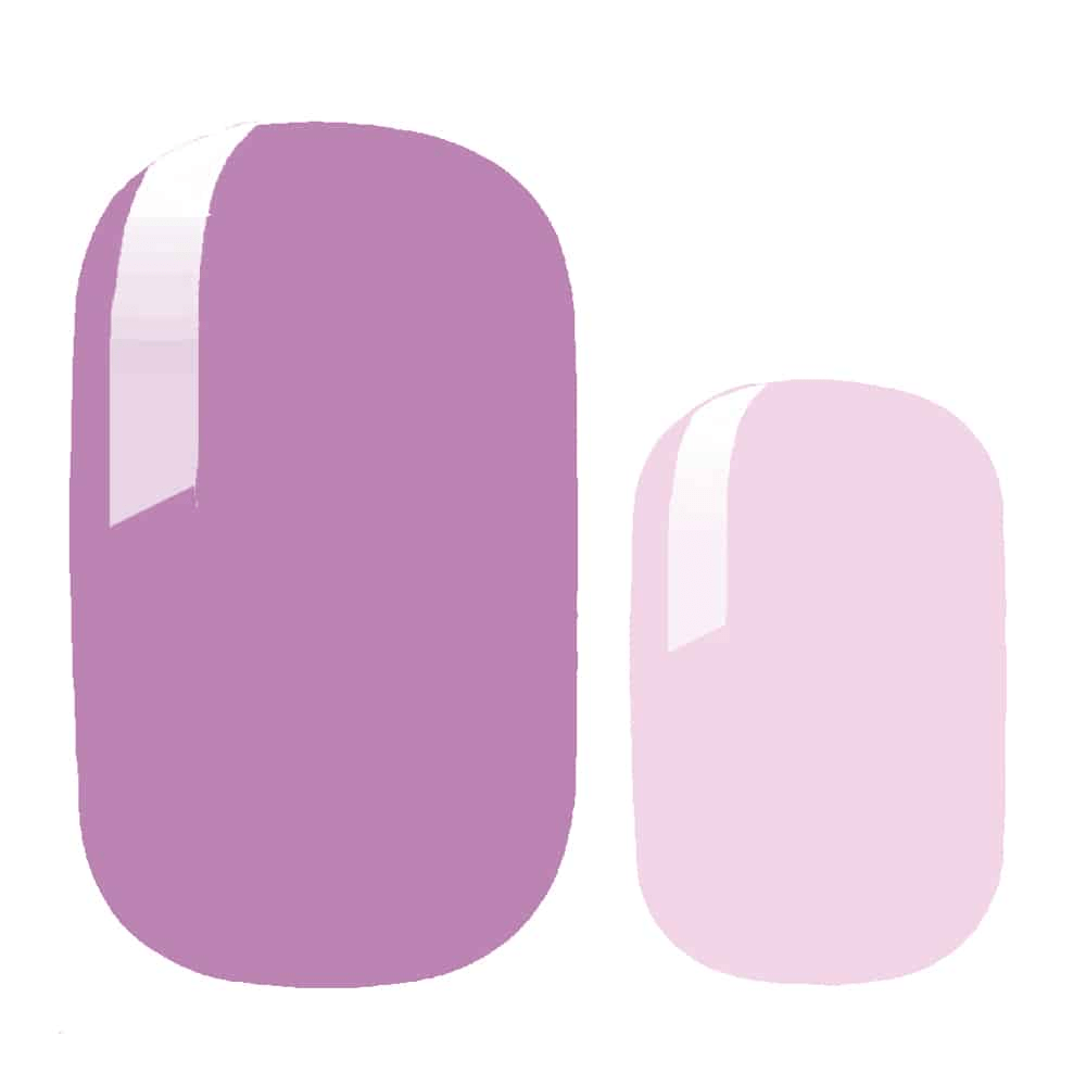 Mauve purple and soft lilac glossy solid colour nail wraps, two-tone design