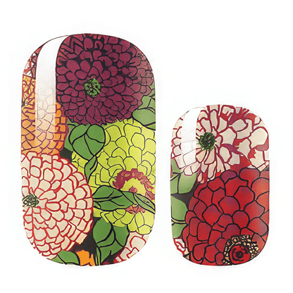 Floral geranium nail wraps multicolour botanical garden design non-UV manicure wraps
