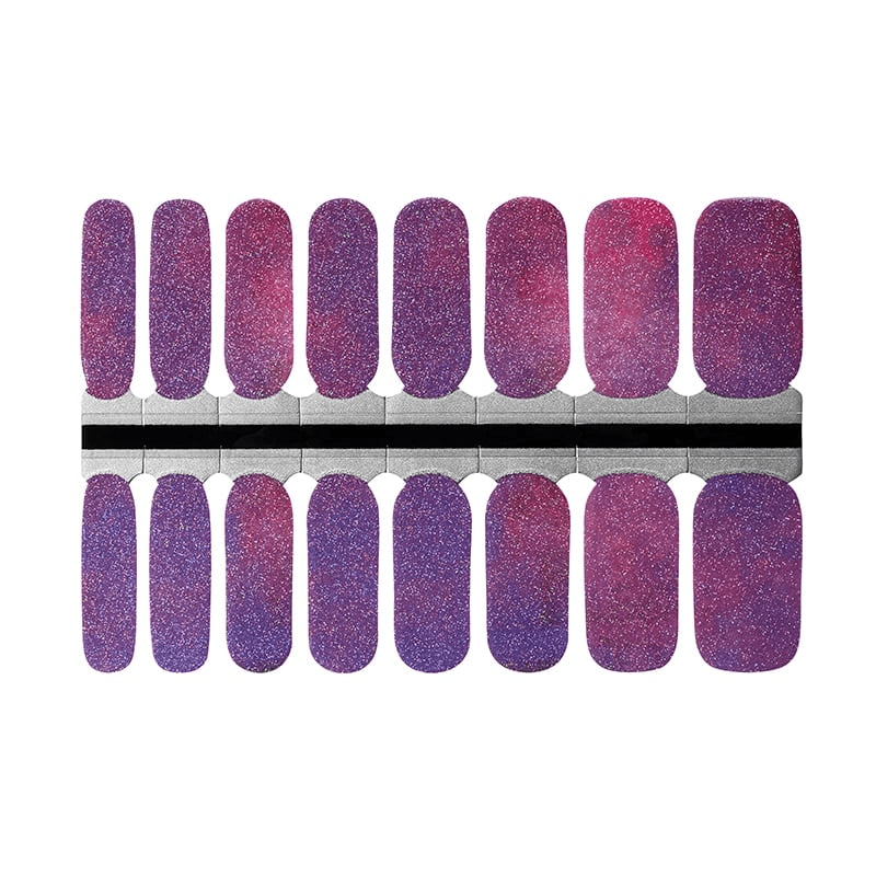 Purple to pink gradient glitter nail wraps sheet with cosmic sparkle finish design