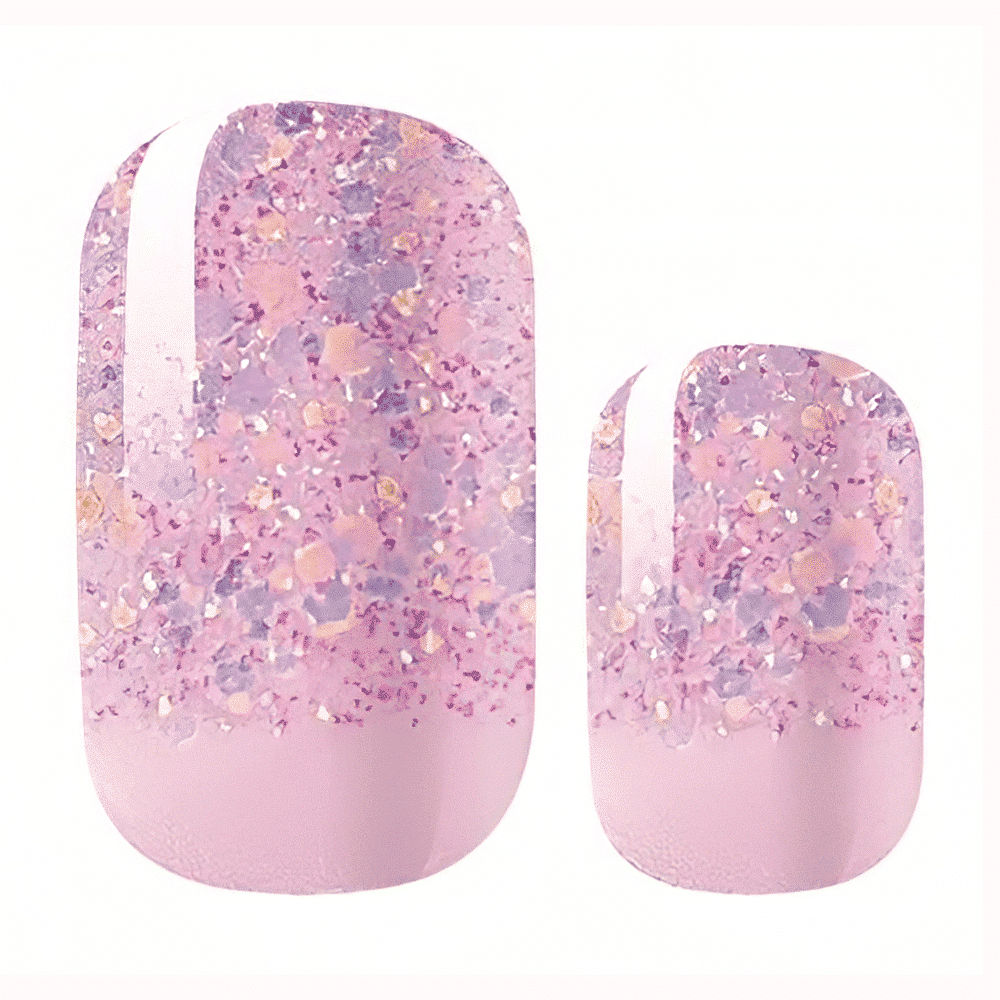 Pink glitter gradient nail wraps with rose gold sparkles for glamorous at-home manicures