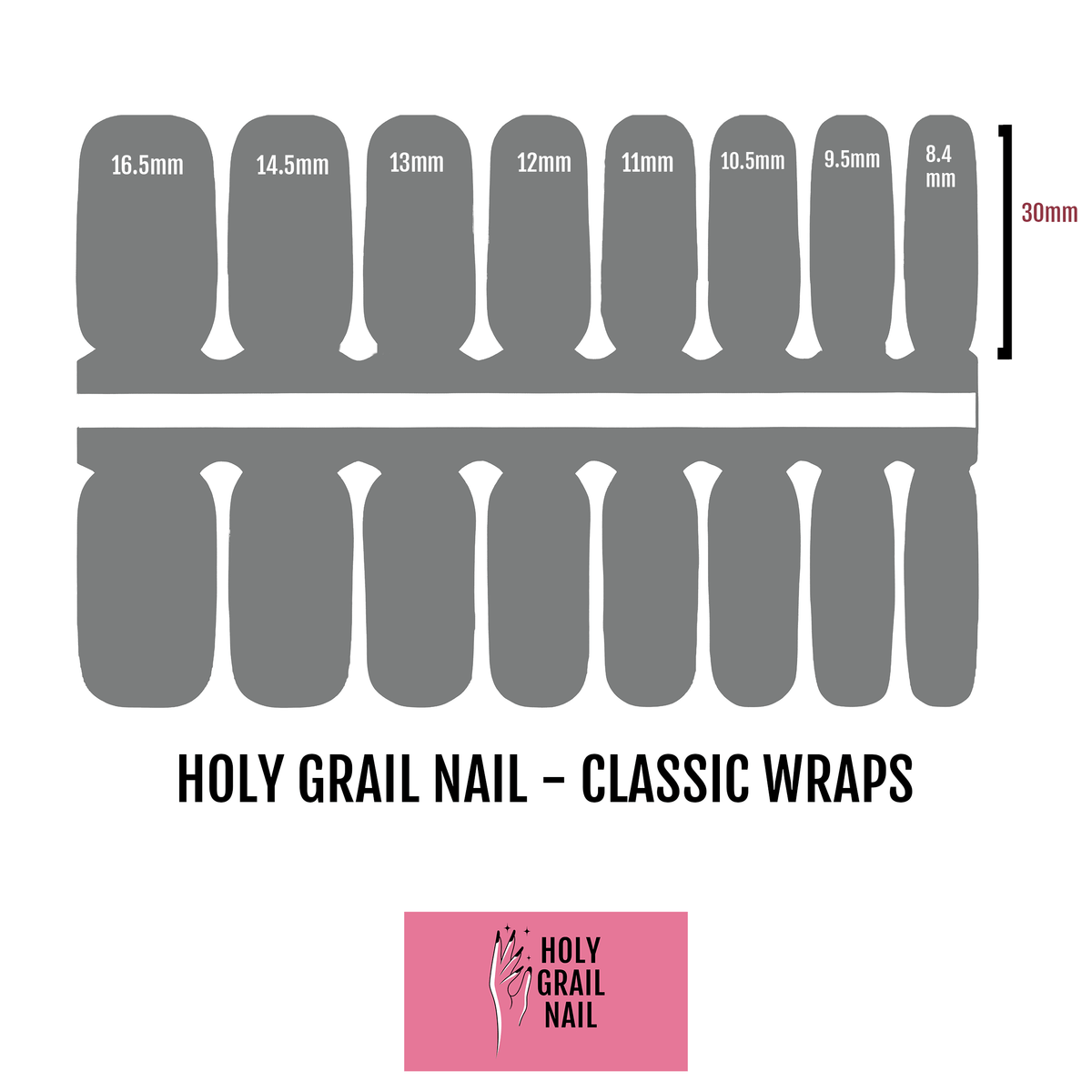 Classic nail wrap size guide showing different lengths for at-home manicure application