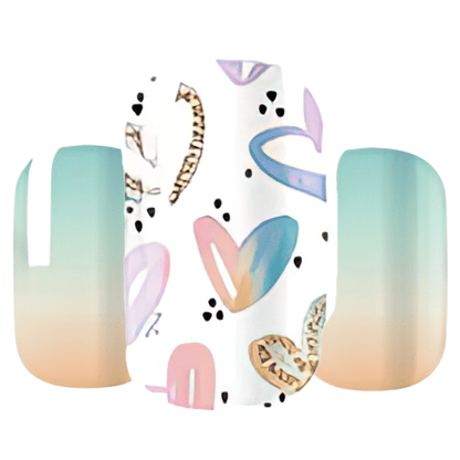 Multicolour gradient nail wraps with abstract leopard print and ombre green to coral design