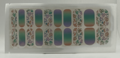 Wide fit nail wraps featuring purple green gradient and mixed abstract leopard patterns