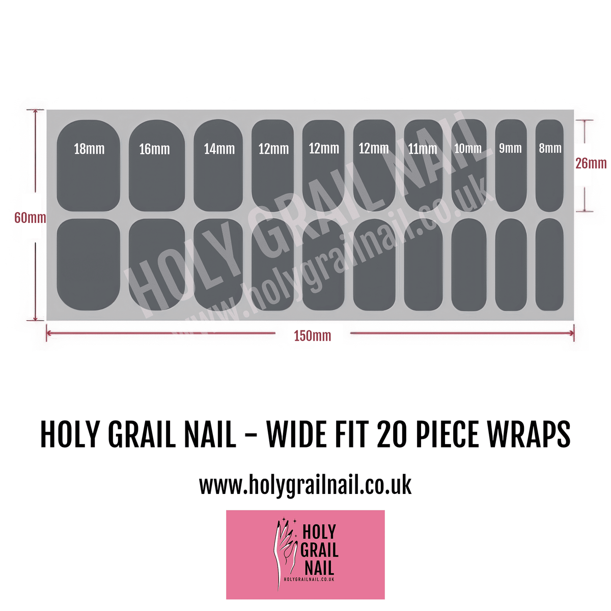 Grey nail wraps sizing guide chart wide fit twenty piece professional manicure