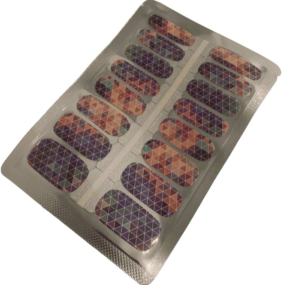 Triangle mosaic nail wraps sheet showing geometric pattern in purple gradient colours