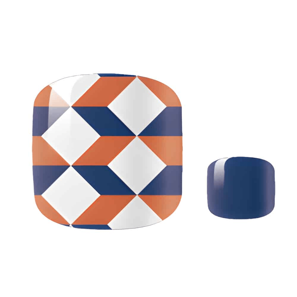 Diamond geometric pattern nail wraps in navy blue orange and white colours
