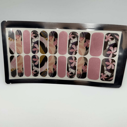 Pink and grey floral nail wrap sheet with botanical leaf design wide fit
