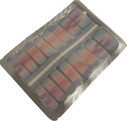 Non-UV nail wraps packaging showing pink blue gradient ombre design strips