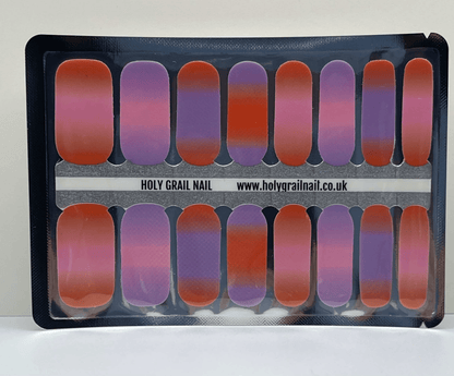 Non-UV nail wraps sheet showing pink orange gradient ombre manicure design strips