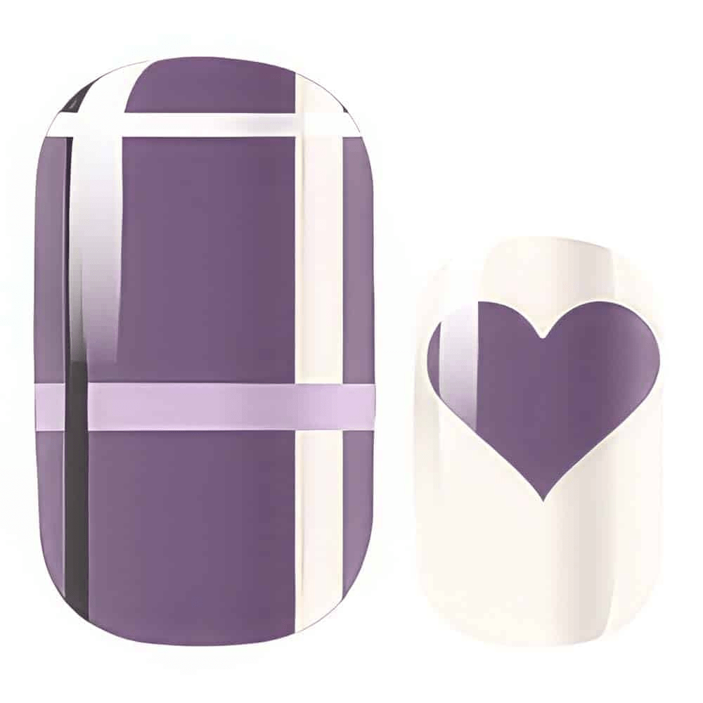 Purple tartan nail wrap and heart design nail art strips for Scottish themed manicure