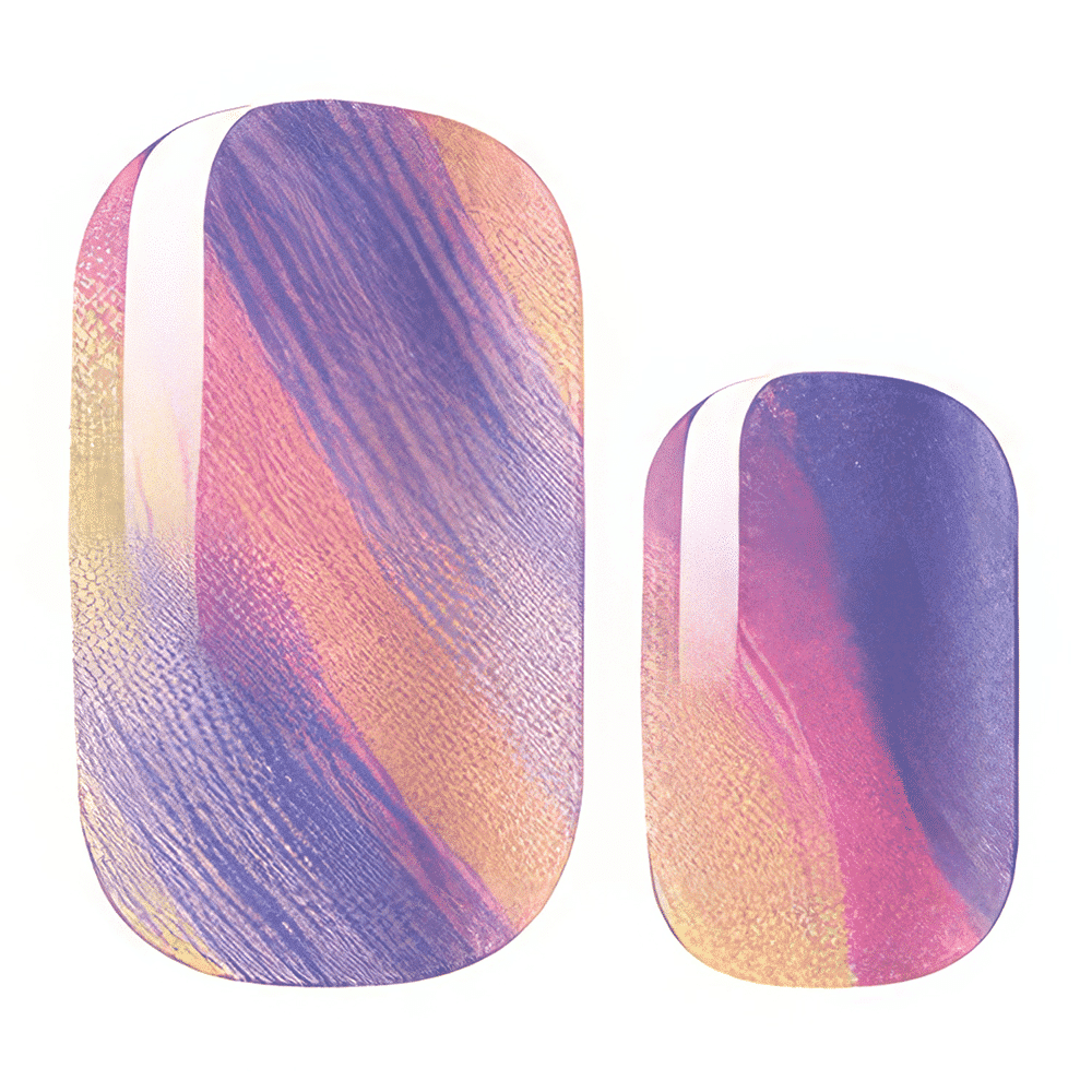 Nail wraps with purple, pink and gold diagonal brushstroke watercolour design