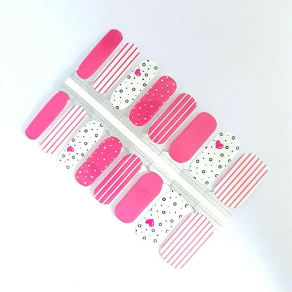 Pink striped nail wraps with heart polka dots pattern for Valentine's manicure, multiple designs