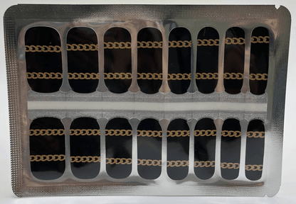 Black nail wraps sheet with gold chain pattern non-UV nail art design