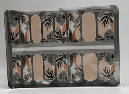 Botanical nail wraps with dusty blue beige matte finish and leaf patterns for classic manicure